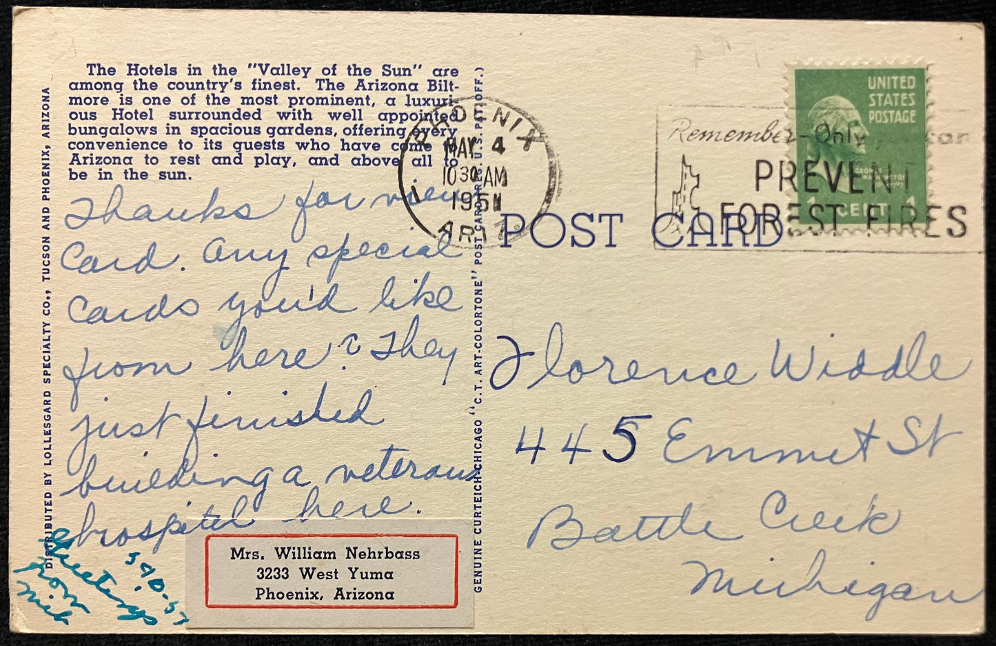 Patio of The Arizona Biltmore -Phoenix, Arizona - Vintage Postcard