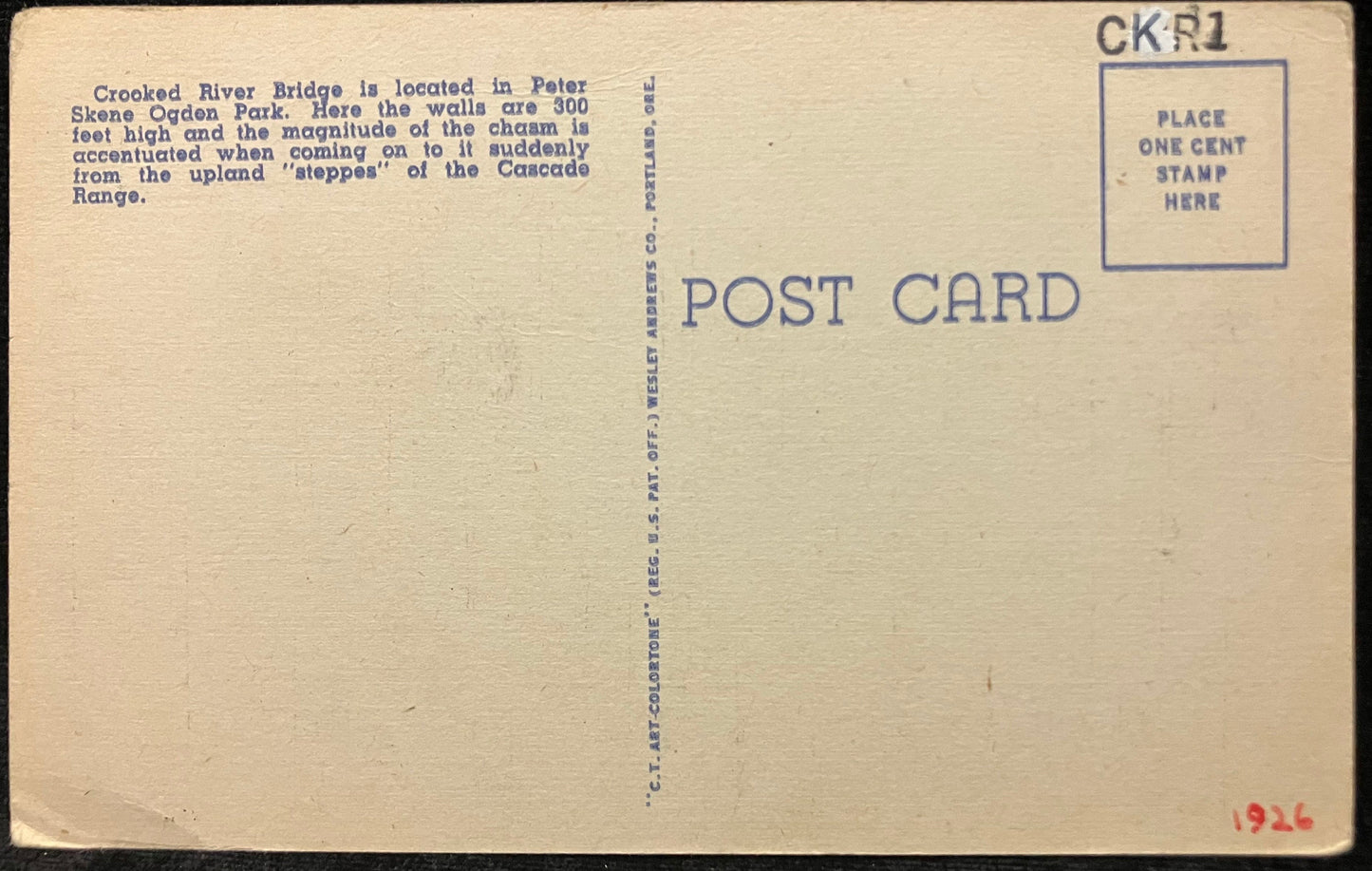 Crooked River Bridge - Dallas-California Highway, Oregon - Vintage Postcard