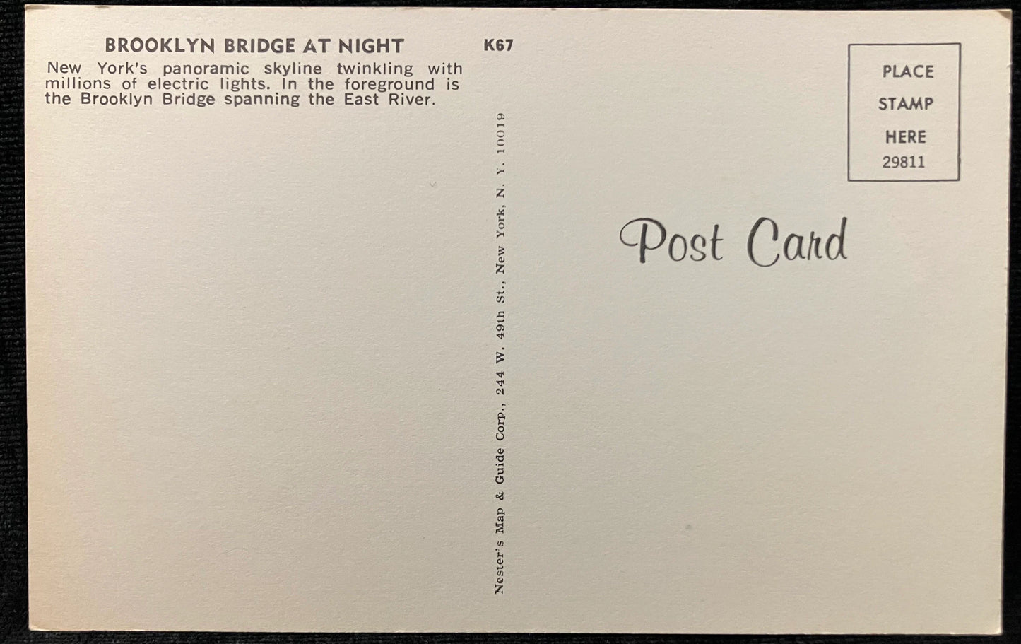 Brooklyn Bridge at Night - Vintage Postcard