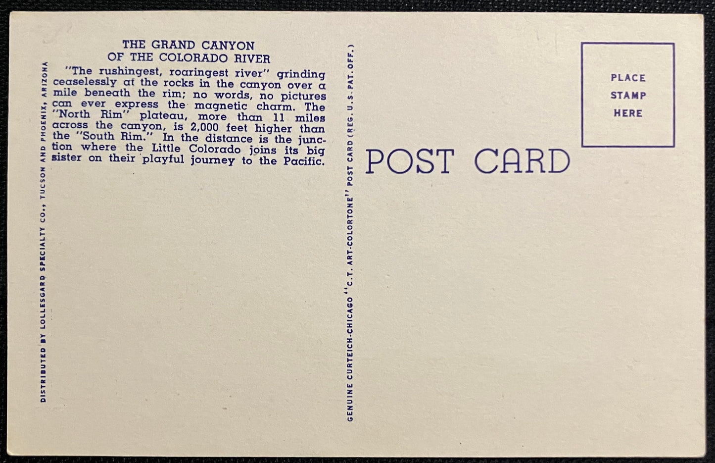 Grand Canyon - Colorado River - Arizona - Frashers Photo - 1940s Linen Postcard