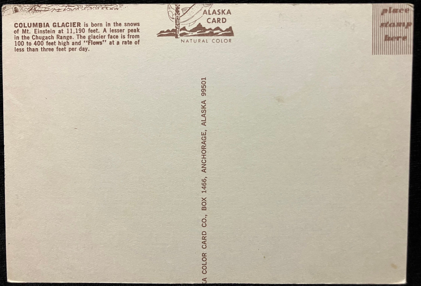 Columbia Glacier - Vintage Alaska Postcard