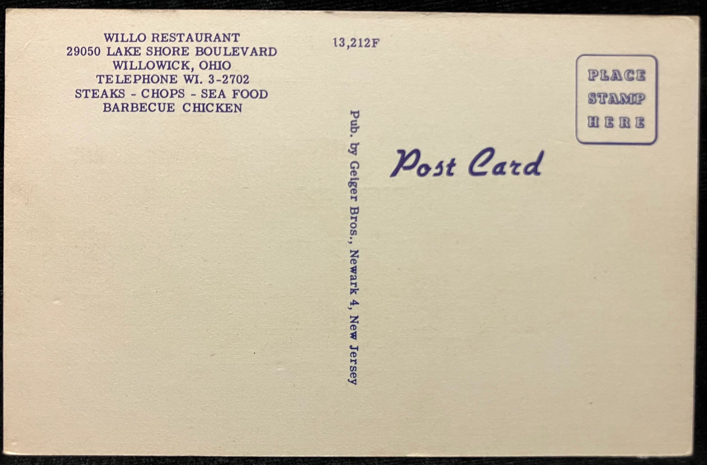 Willo Restaurant - Lake Shore Blvd. Route 283, Willowick, Ohio - Shortest and Most Scenic Route Through Cleveland - Vintage Postcard