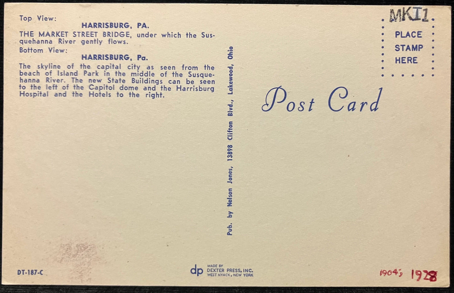 Greetings from Harrisburg, Pennsylvania - Vintage Bridge Postcard