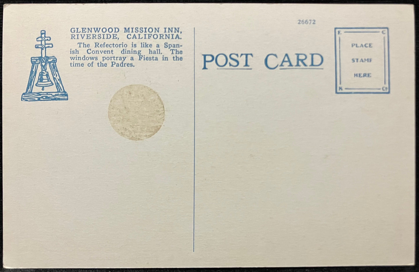 The Refectorio, Glenwood Mission Inn, Riverside, California - Vintage Postcard
