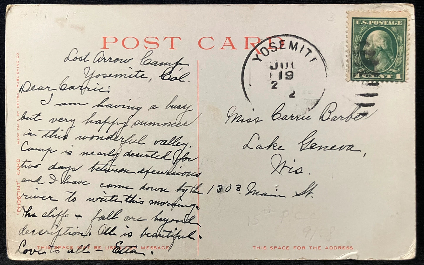 El Capitan, Yosemite Valley, California - Height 3300 - Detroit Publishing Co. - Vintage Postcard