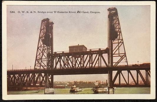 Bridge Over Willamette River, Portland, Oregon- Multnomah Falls, Showing Benson Foot Bridge - Vintage Postcard