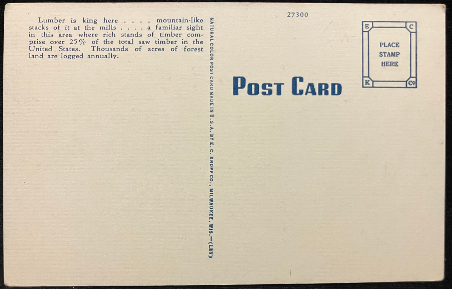 A Major Industry - Lumbering - In Oregon - Vintage Postcard