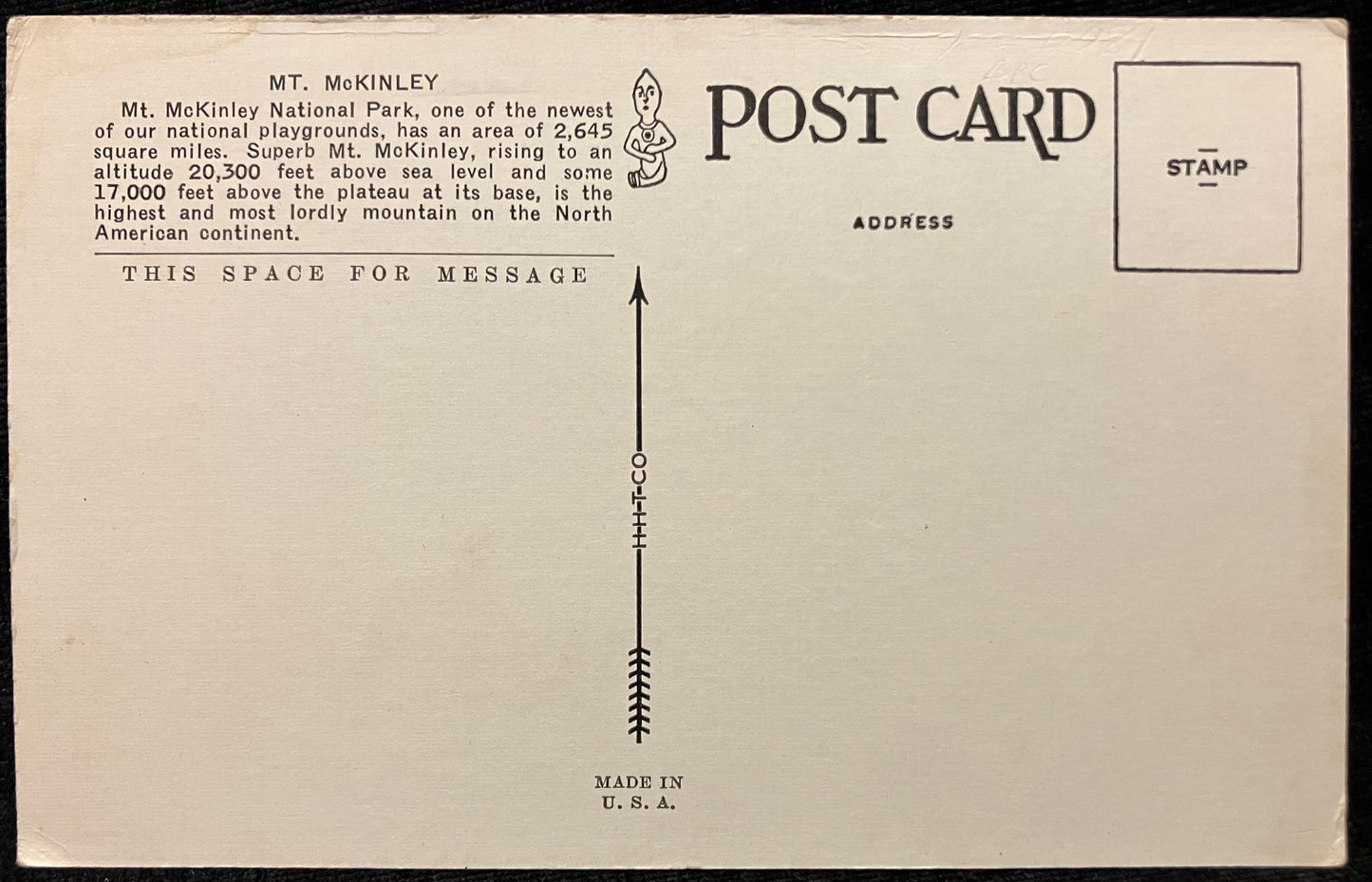 Mt. McKinley National Park, Alaska - 1940s Linen National Park Postcard