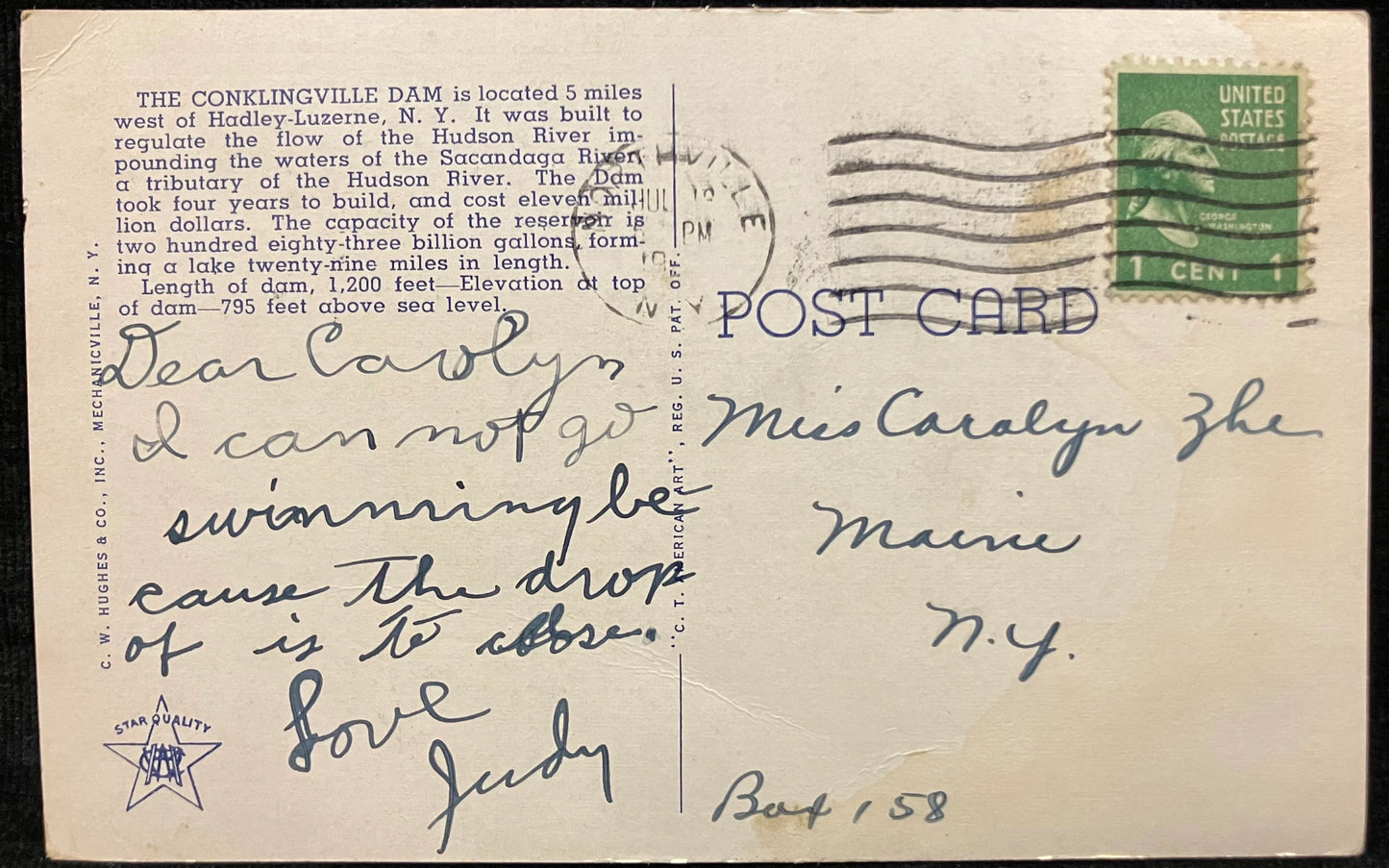 New Sacandaga Reservoir Dam, Adirondack Mts., New York - Vintage Postcard