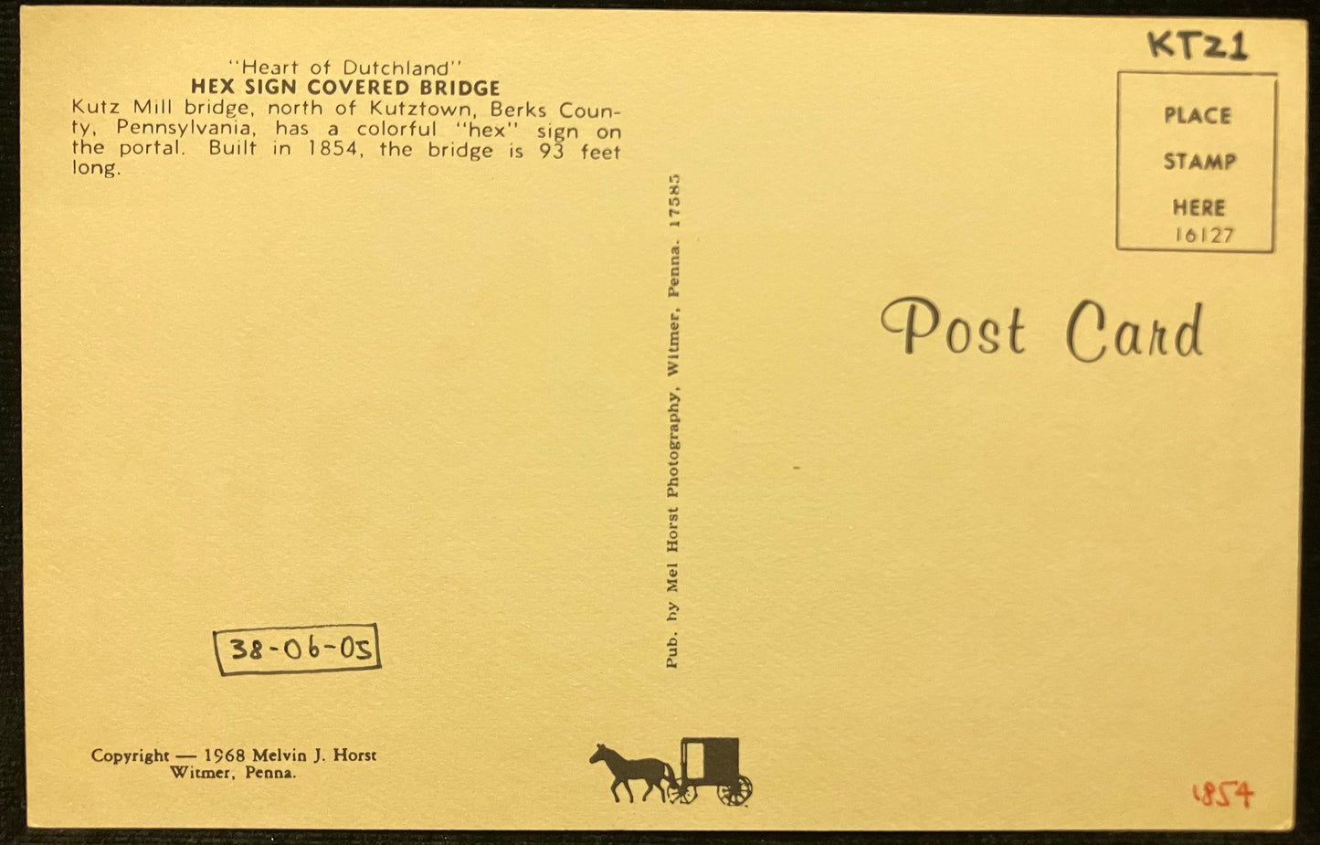 Kutz Mill Bridge - Berks County, Pennsylvania - Vintage Postcard