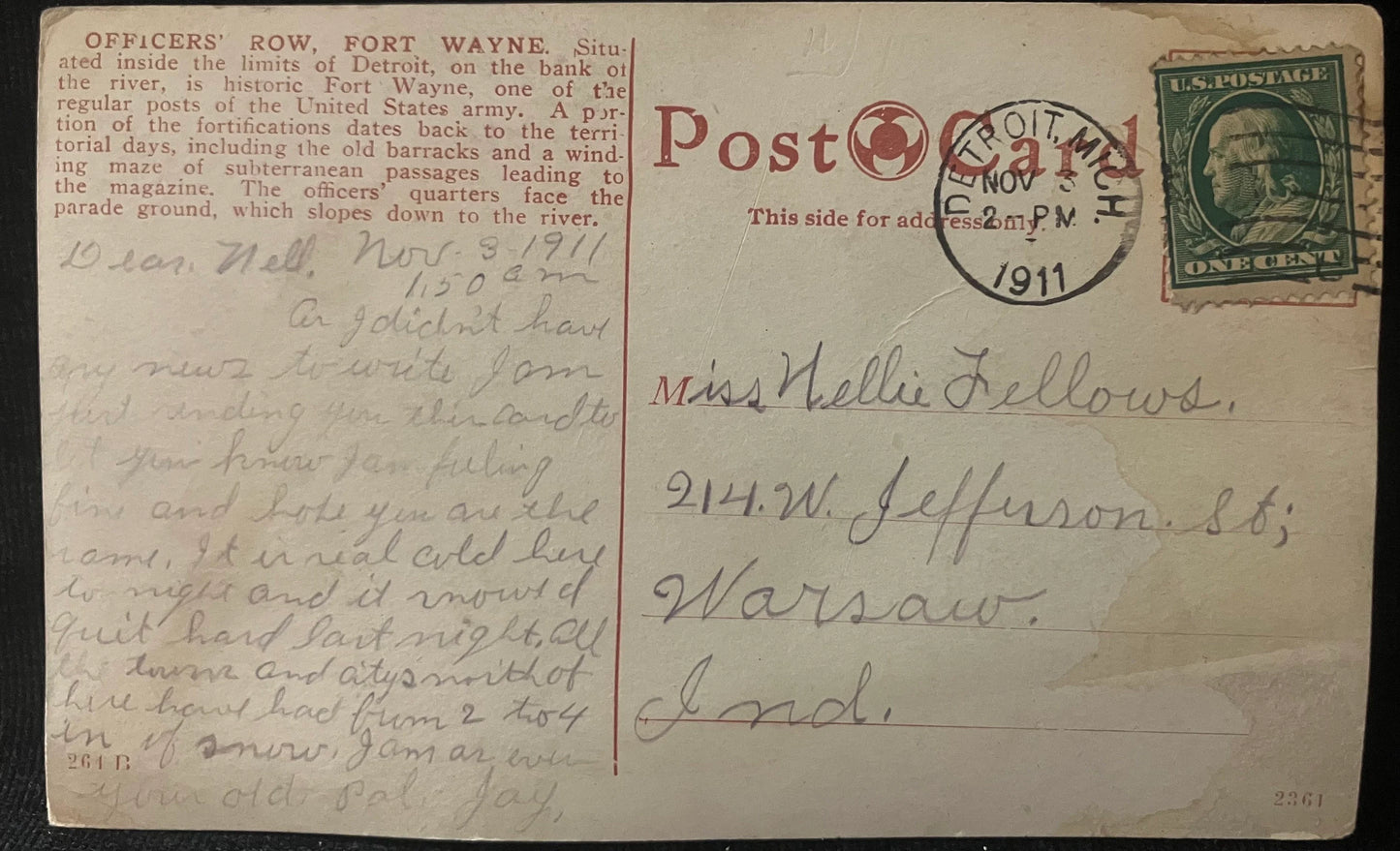 Officer’s Quarters, Fort Wayne, Detroit, Michigan - Vintage Postcard