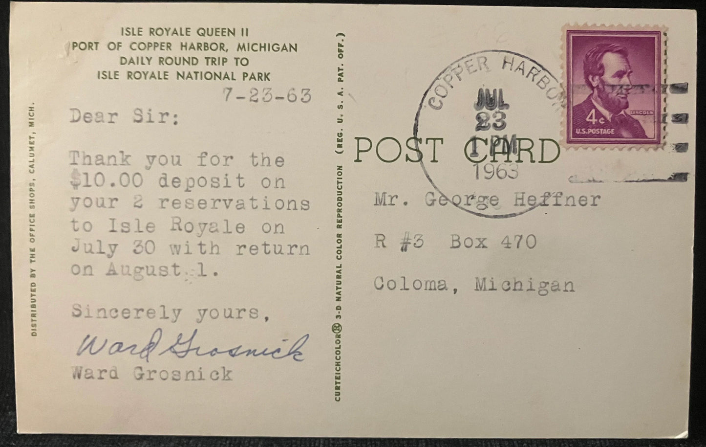 Isle Royale Queen II - Port of Copper Harbor, Michigan - Vintage Postcard