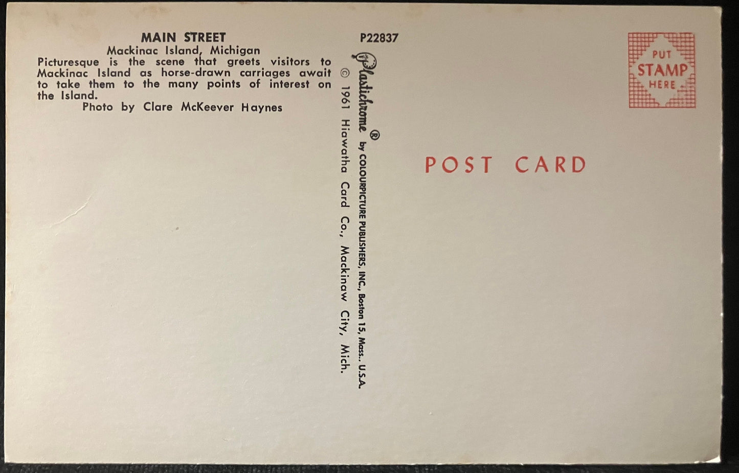 Main Street - Mackinac Island, Michigan - Photo by Clare McKeever Haynes - Vintage Postcard
