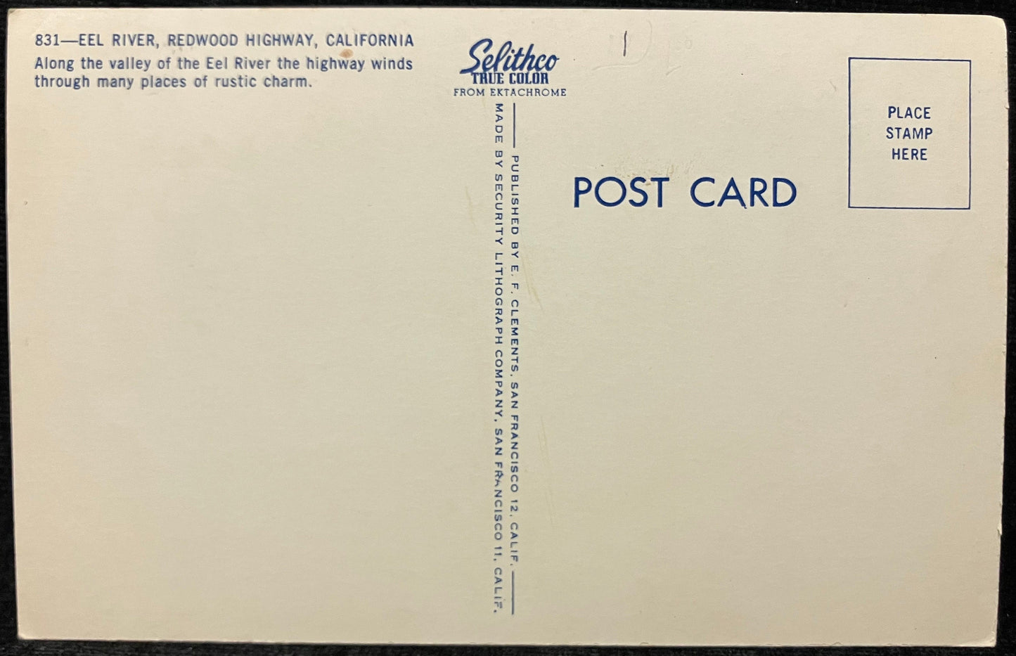 Eel River - Redwood Highway, California - Vintage Postcard