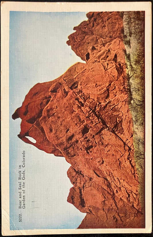Bear and Seal Rock in Garden of the Gods, Colorado - Vintage Postcard