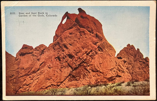 Bear and Seal Rock in Garden of the Gods, Colorado - Vintage Postcard