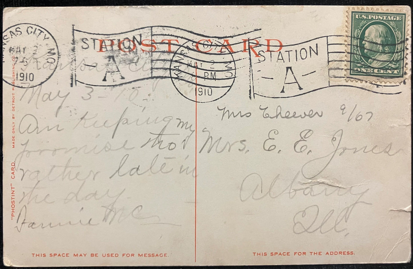 Second Church of Christ, Scientist, Kansas City, Missouri - Copyright, 1906, by Detroit Publishing Co. - Vintage Postcard