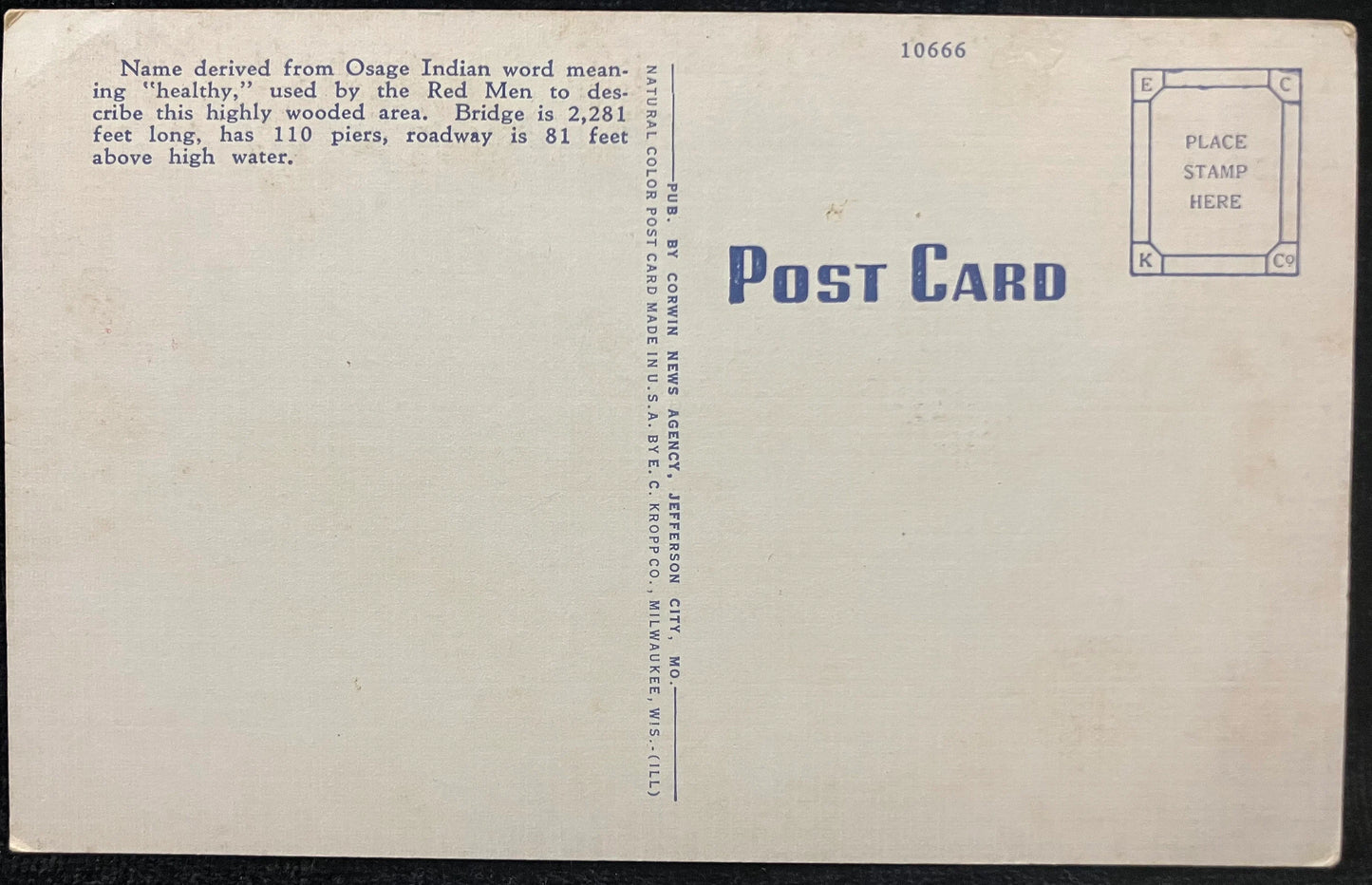 Hurricane Deck Bridge, Over Lake of the Ozarks, Missouri - Vintage Postcard