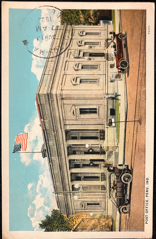Post Office, Peru, Indiana - Vintage Postcard