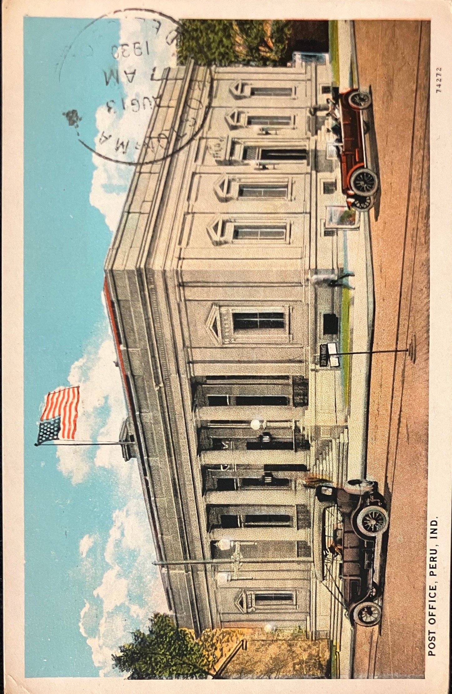 Post Office, Peru, Indiana - Vintage Postcard