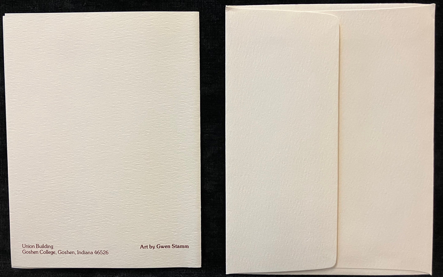 Set of Cards featuring Kulp Residence Hall, Church-Chapel, and Union Building, Goshen College, Goshen, Indiana - Art by Gwen Stamm - Vintage Cards With Envelopes