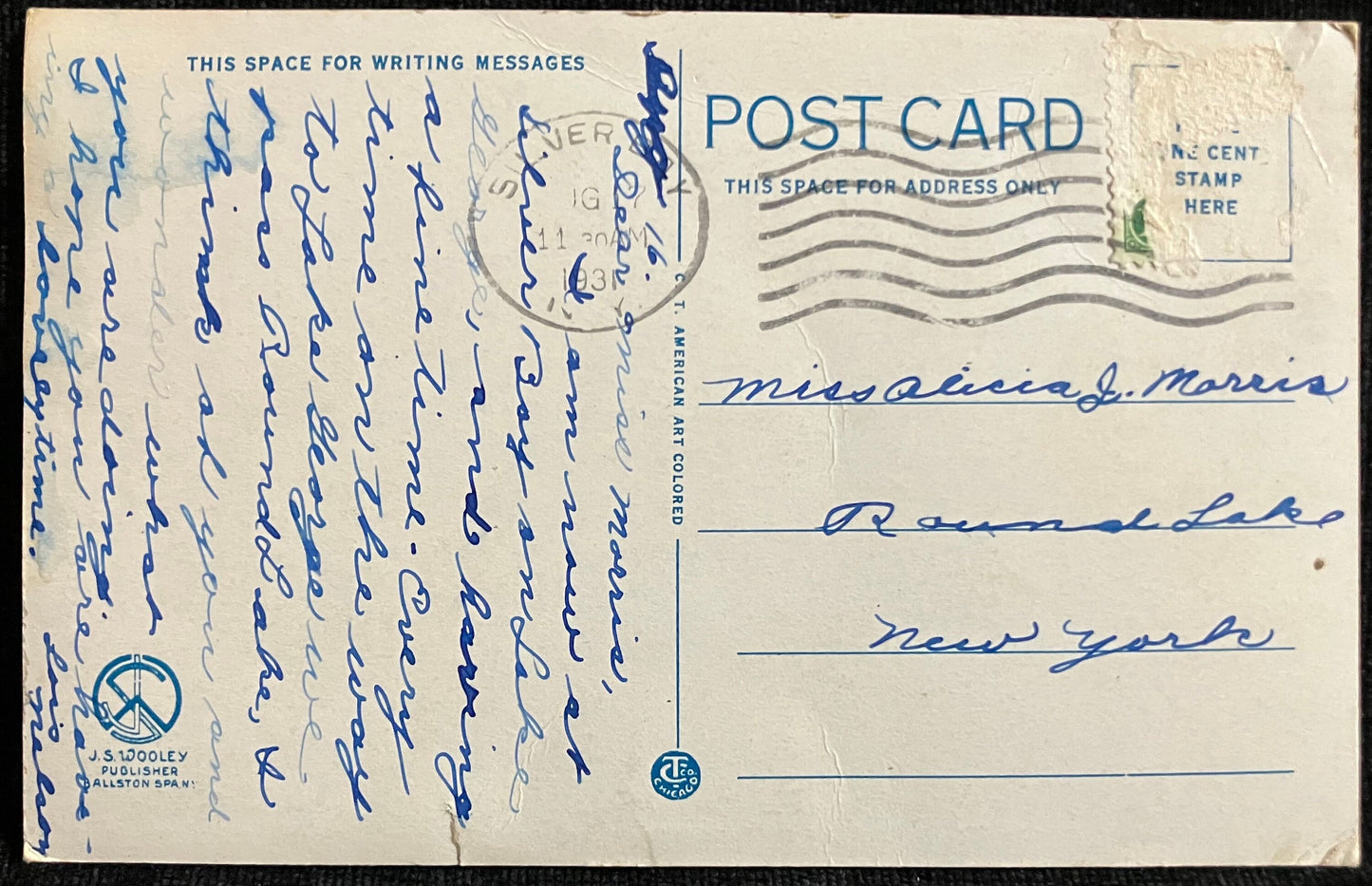 Silver Bay on Lake George, New York - View from Main Building - Vintage Lake Scene Postcard