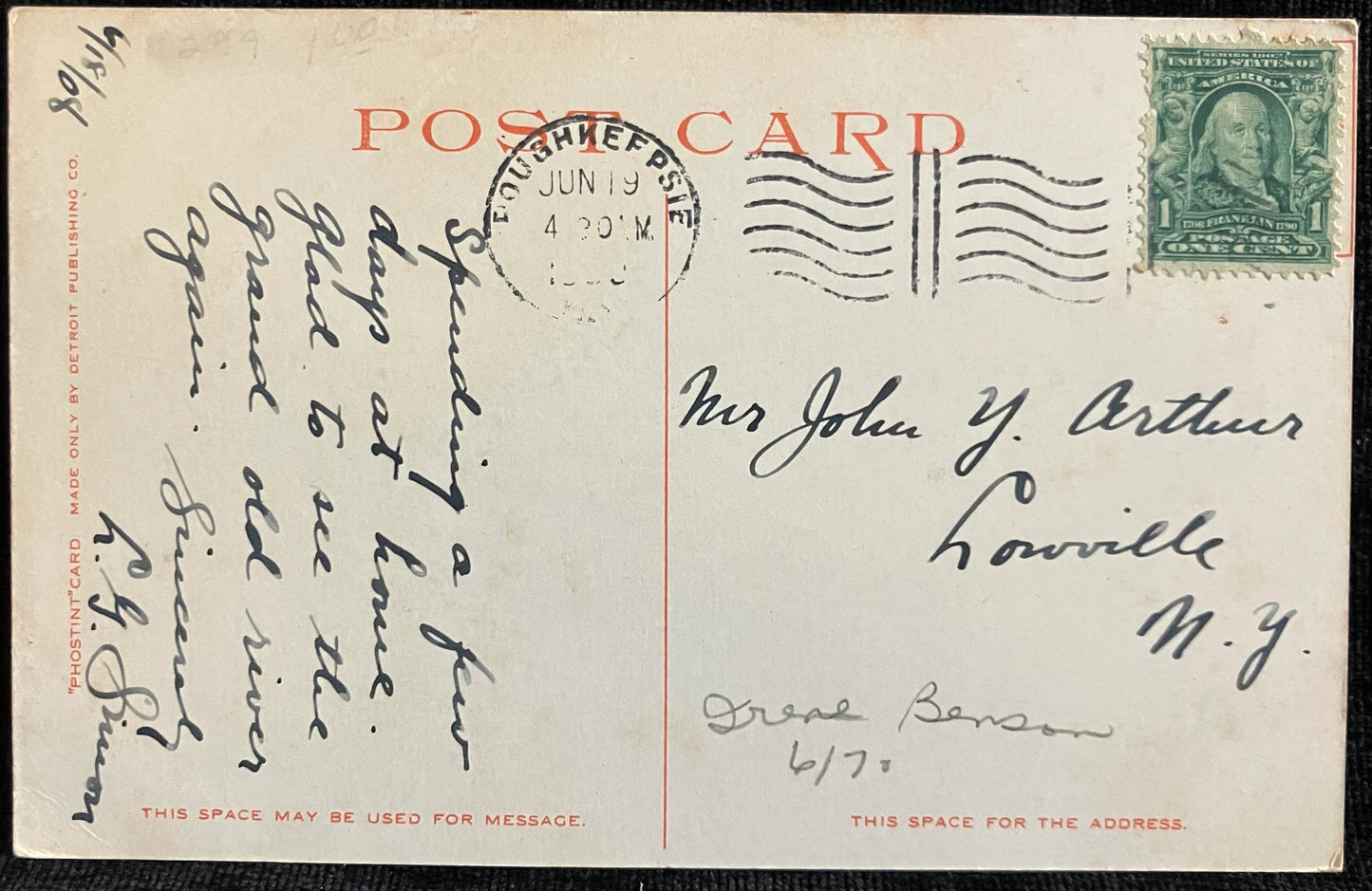 Day Line Steamer on the Hudson - Copyright 1905 Detroit Publishing Co - Vintage Postcard
