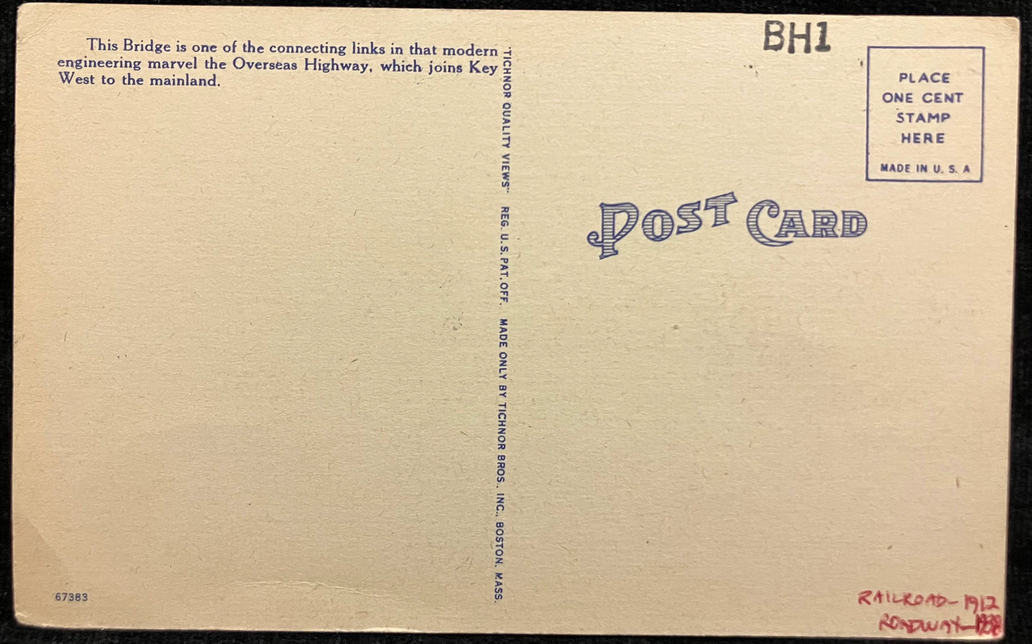 Bahia Honda Bridge, Highest Span of Overseas Highway on the way to Key West, Florida - Vintage Postcard