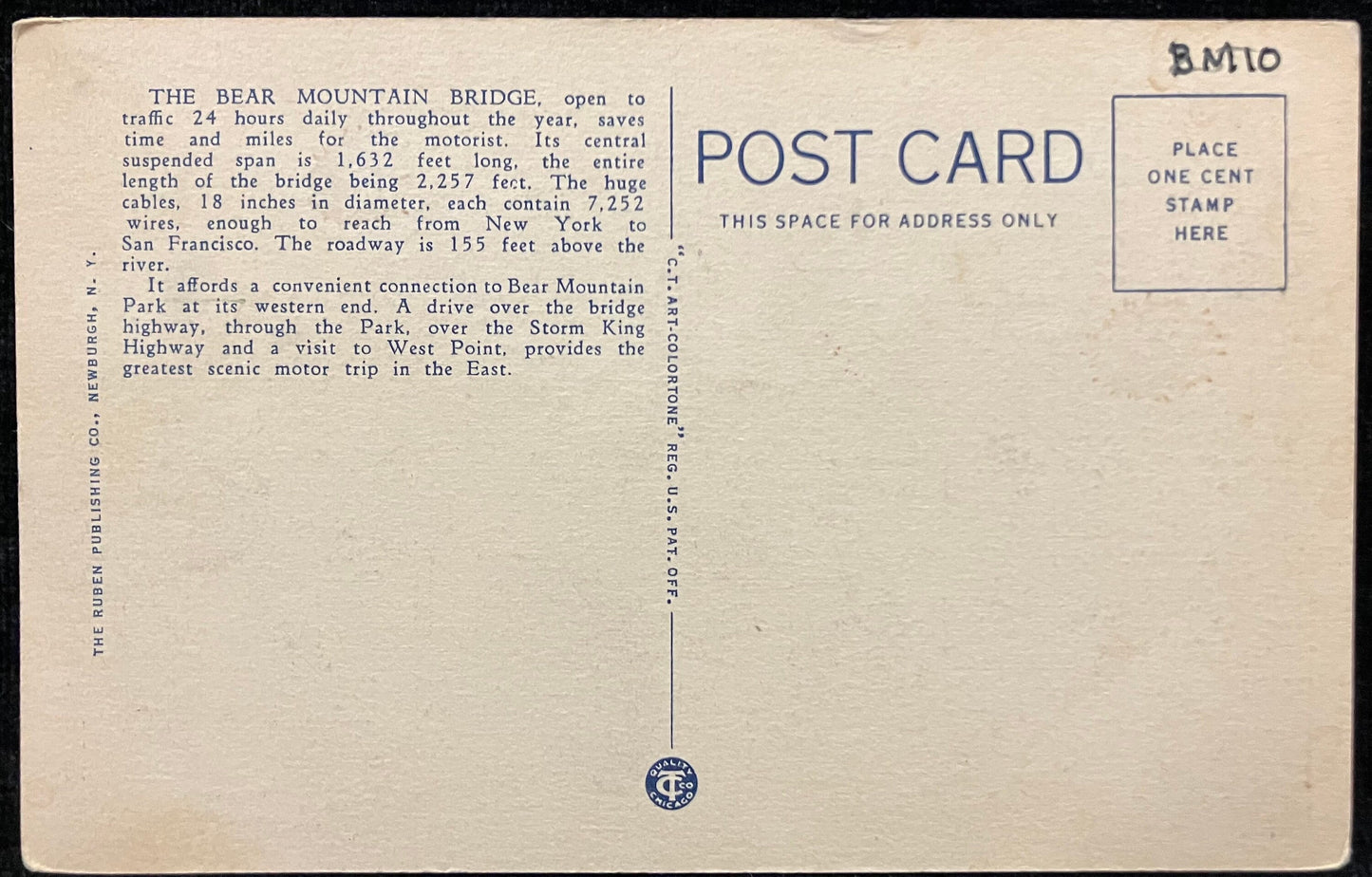 Bear Mountain Hudson River Bridge From U. S. Route 9, New York - Vintage Postcard