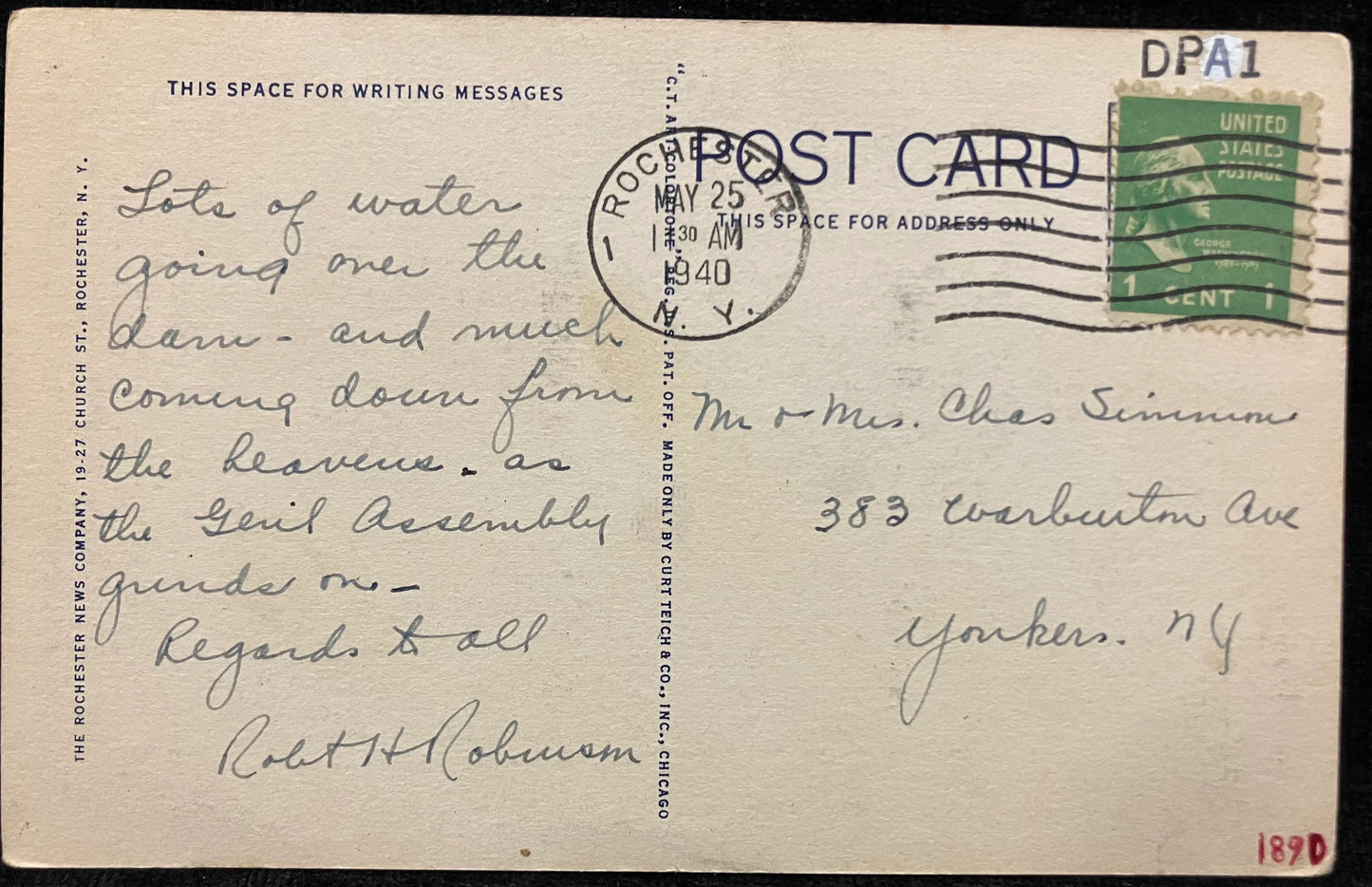 The Genesee River Gorge, Driving Park Avenue Bridge and Lower Falls, Rochester, New York - Vintage Bridge Postcard