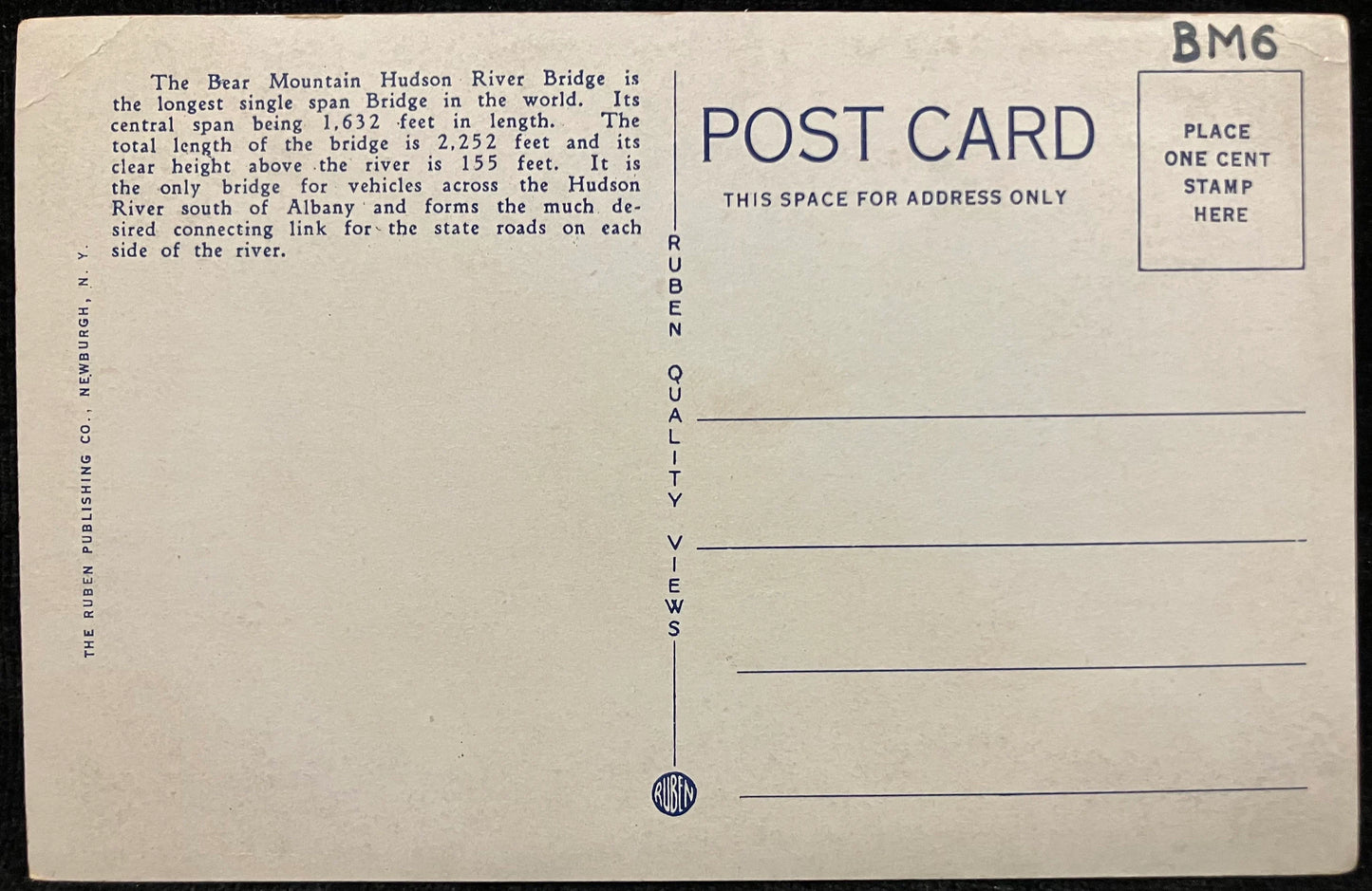 West Approach to the Bear Mountain, Hudson River Bridge, New York - Showing the Toll Gate - Vintage Postcard