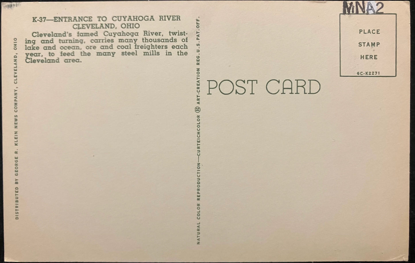 Entrance to Cuyahoga River - Cleveland, Ohio - Vintage Postcard