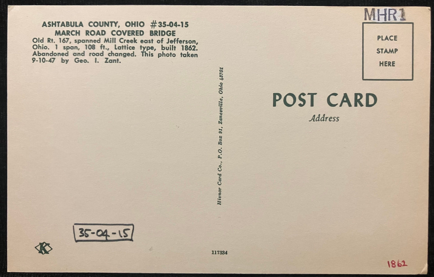 March Road Covered Bridge - Ashtabula County, Ohio - Vintage Postcard