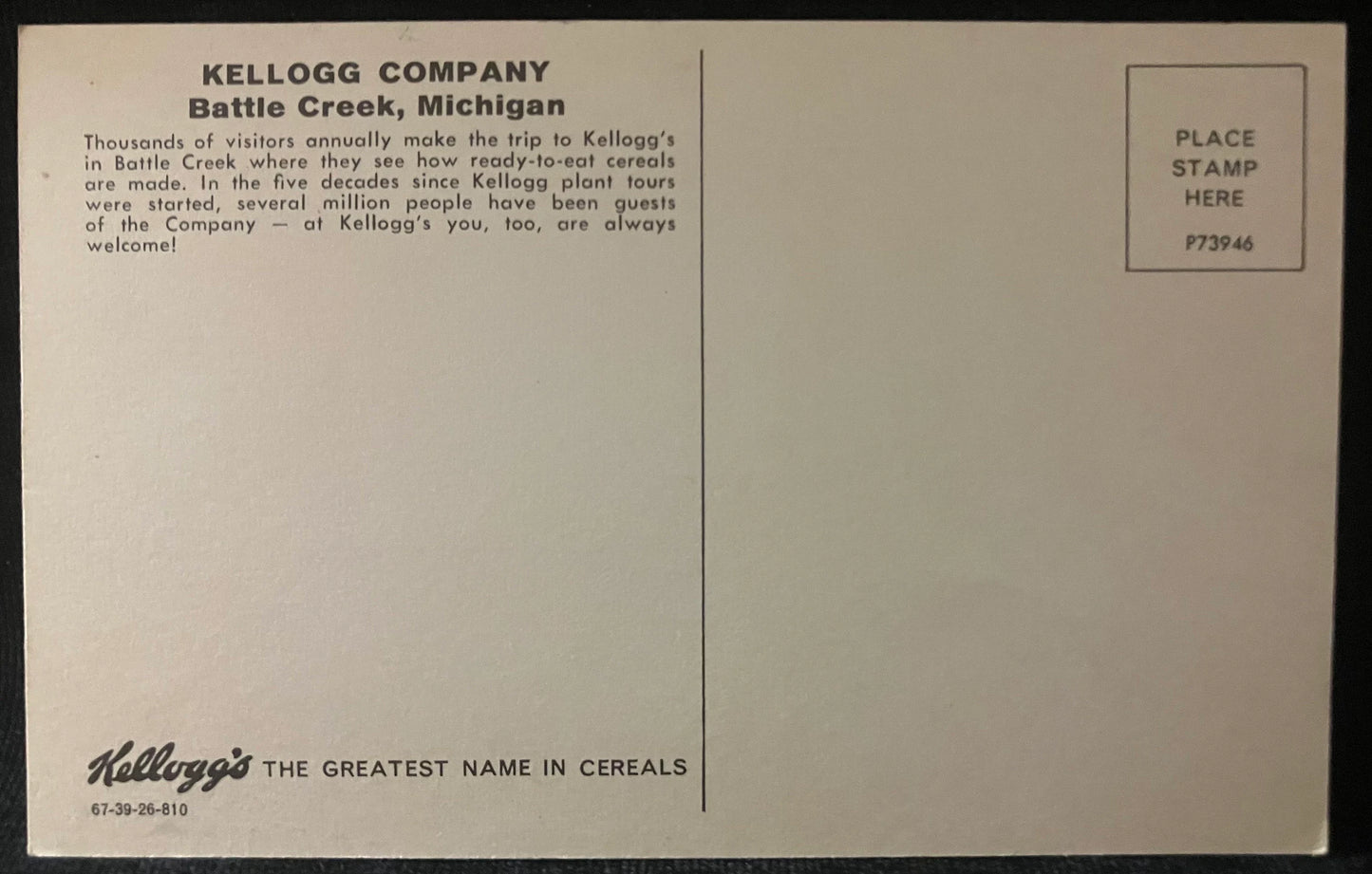 Welcome to Kellogg’s of Battle Creek, Michgian - Vintage Postcard