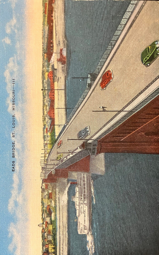 Eads Bridge. St. Louis, Missouri - Vintage linen postcard