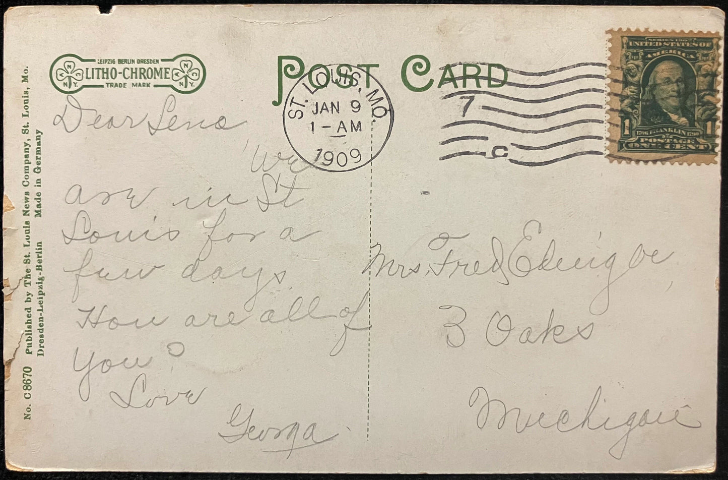 Shaw’s Garden, St. Louis, Missouri - Made in Germany - Vintage Postcard