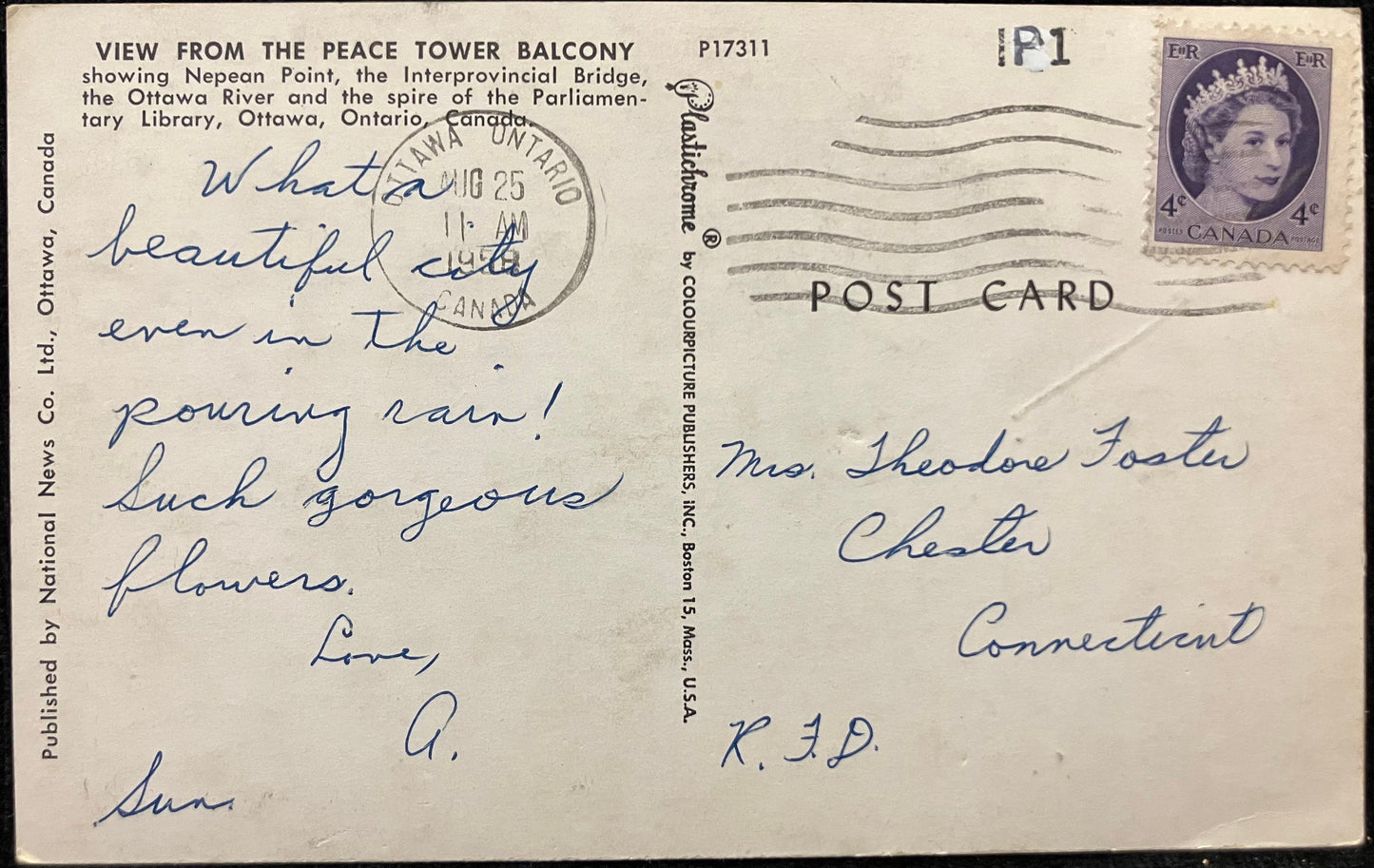 View from the Peace Tower Balcony - Ottawa, Canada - 1950s International Postcard