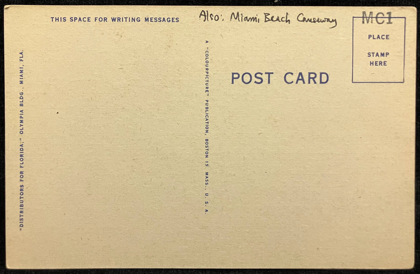 MacArthus Causeway, Miami Beach, Florida - Vintage Postcard