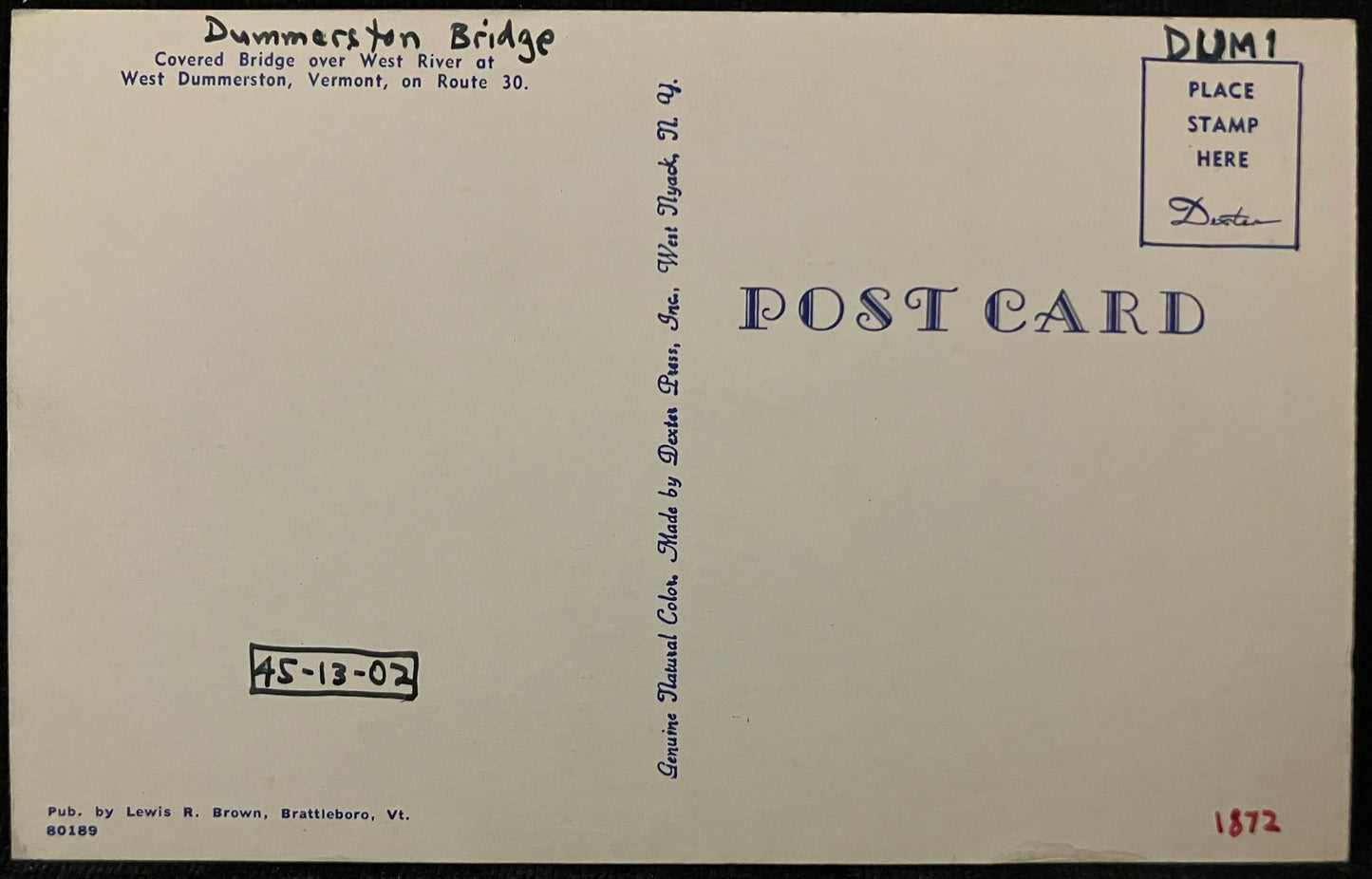 Dummerston Bridge - West Dummerston, Vermont - Vintage Bridge Postcard