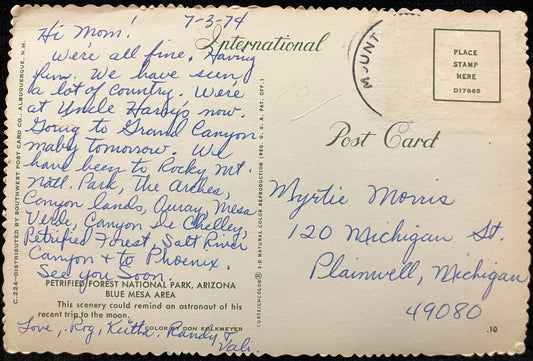 On front: Petrified Forest National Park, ArizonaOn back: PETRIFIED FOREST NATIONAL PARK, ARIZONA BL