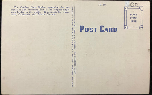 Golden Gate Bridge Across the Golden Gate, San Francisco to Marin County, California - Vintage Postc