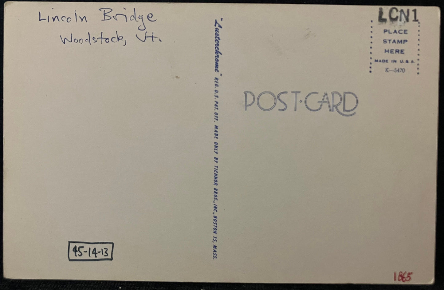Lincoln Bridge Woodstock, Vt. - Vintage Covered Bridge Postcard,