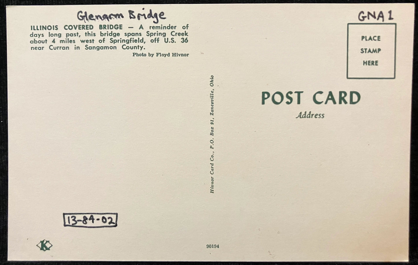 Illinois Covered Bridge near Curran in Sangamon County - Vintage Postcard