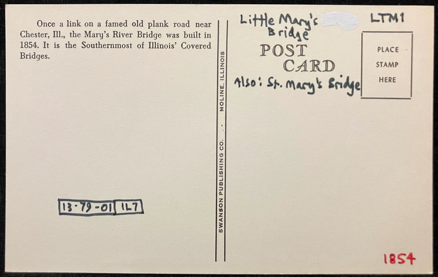 Mary’s River Covered Bridge - Chester, Ill. - Vintage Postcard