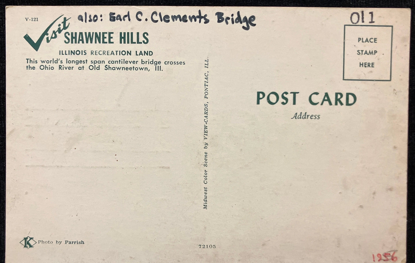 Ohio River Bridge - Vintage Postcard Shawneetown, Illinois - Longest span Cantilever Bridge in World