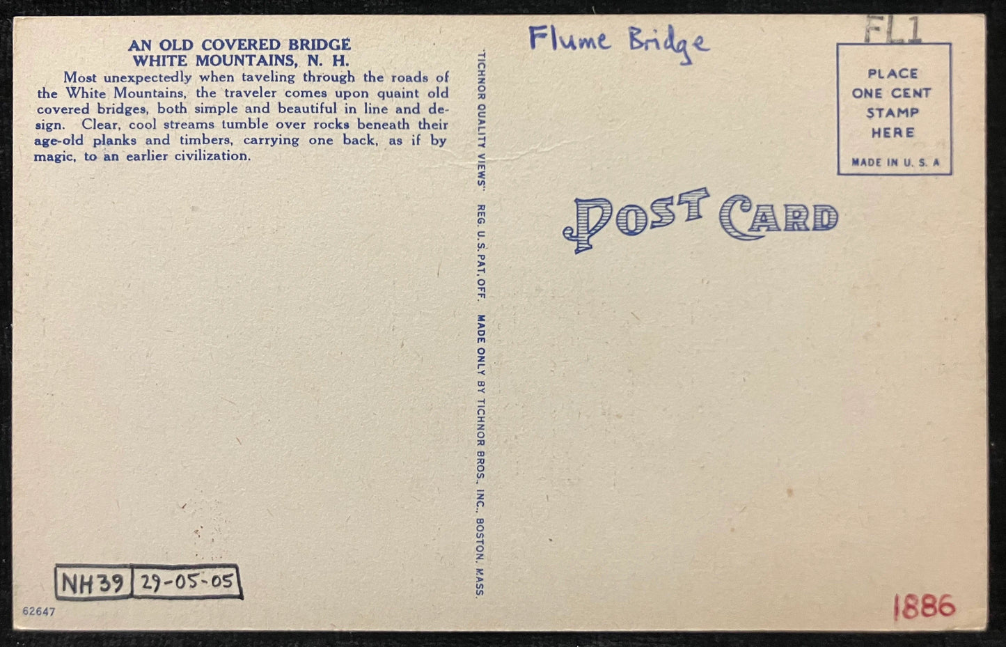 An Old Covered Bridge, White Mountains, New Hampshire - Vintage Covered Bridge Postcard