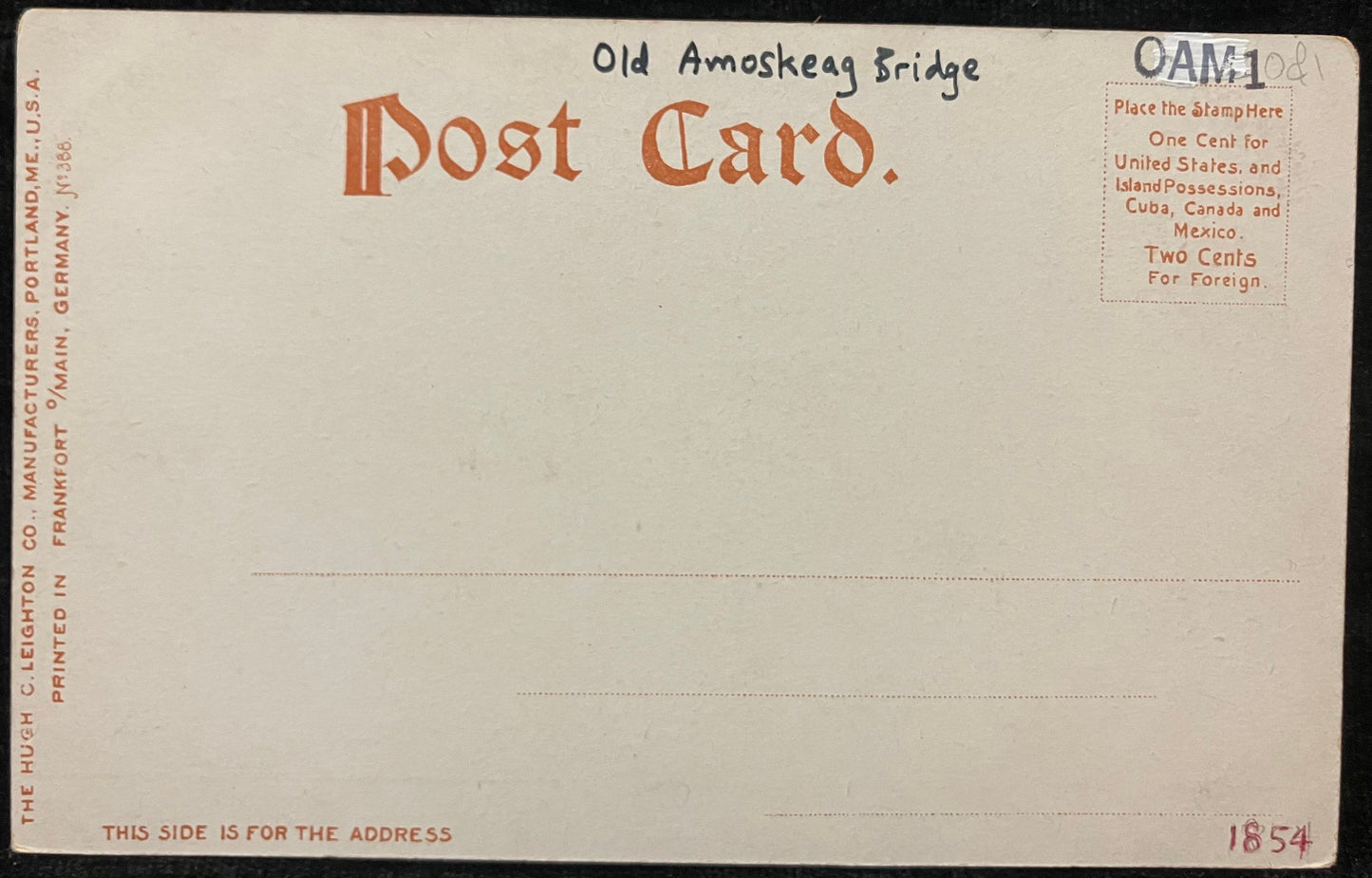 Manchester, New Hampshire, Amoskeag Falls, Merrimack River - Vintage Covered Bridge - Pre 1906 PostcardPostcard