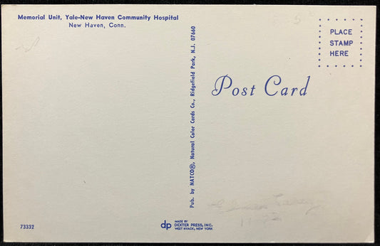 Memorial Unit - Yale-New Haven Community Hospital - New Haven, Connecticut - 1950s - Vintage Postcar