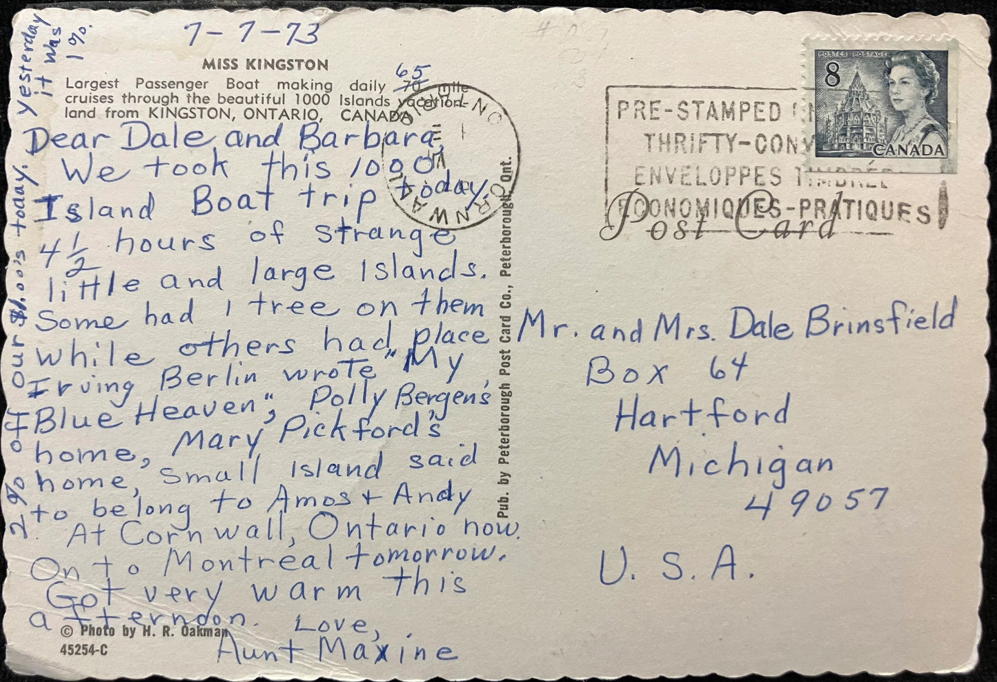 Miss Kingston, Kingston, Ontario, Canada, Photo: H. R. Oakman - Vintage Postcard