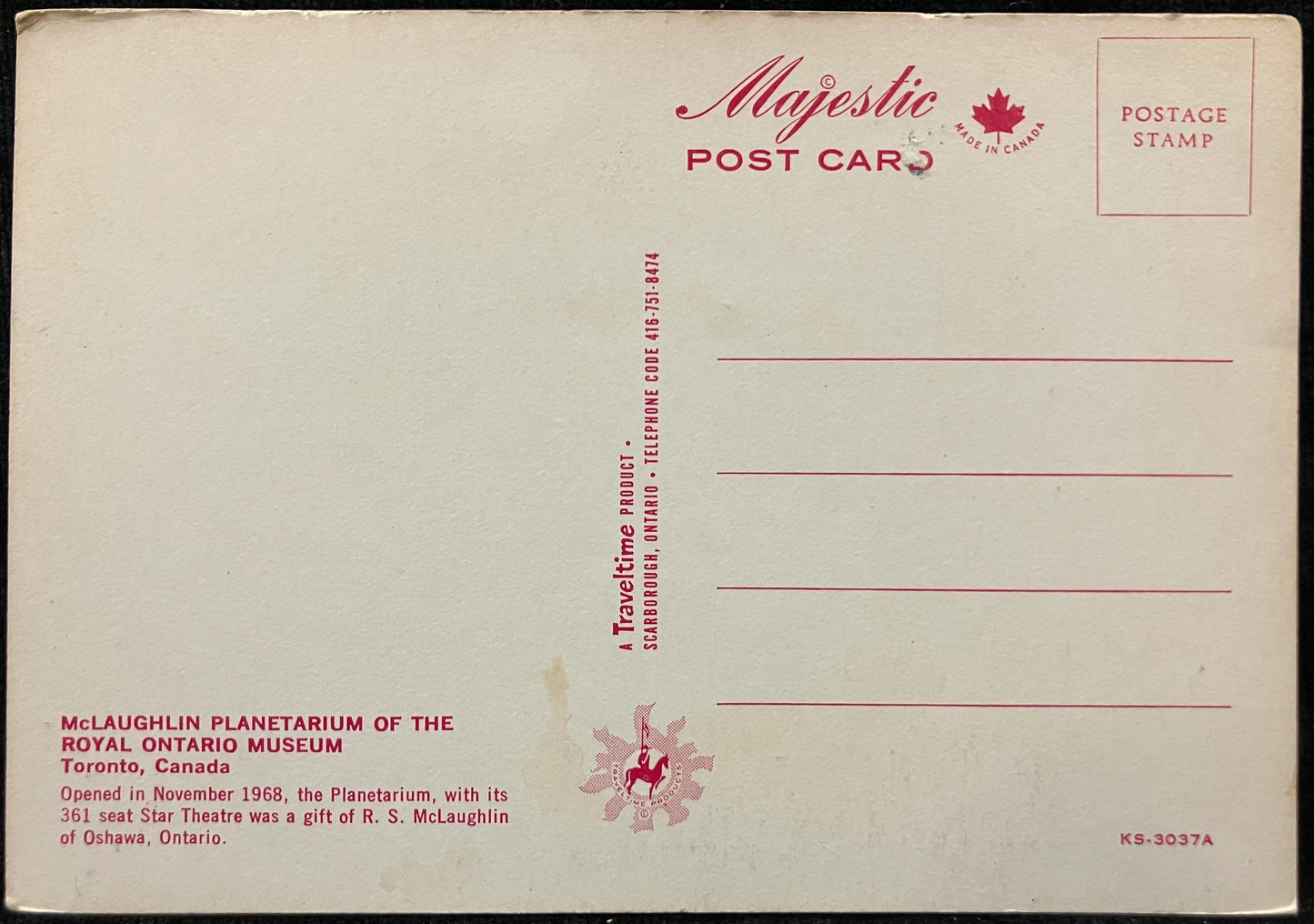 McLaughlin Planetarium - Toronto, Canada - Vintage Postcard
